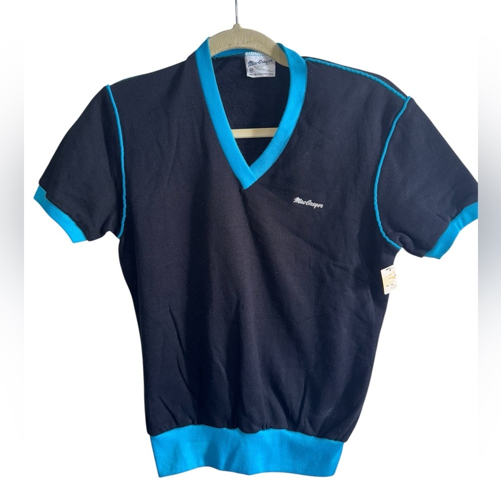 Vintage 70s MacGregor V-Neck Short Sleeve Sweater M – Blue Trim NWT Made in USA